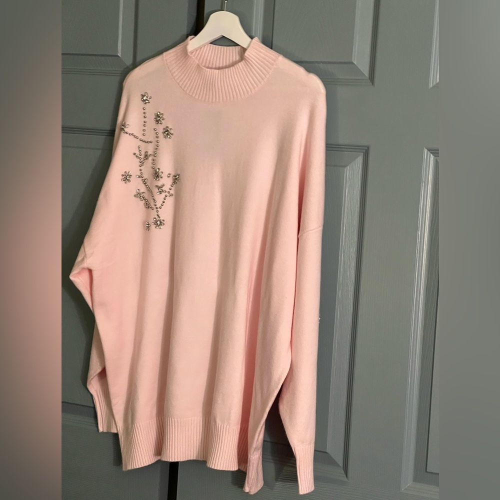 City Chic Jumper Madison Pink Jeweled Pullover Sweater.